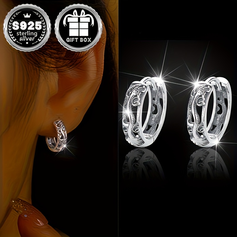 Sterling Silver Dragon Ear Studs with Chinese Totem Decorations